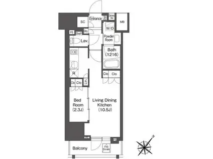 レフィールオーブ代々木(1LDK/6階)の間取り写真