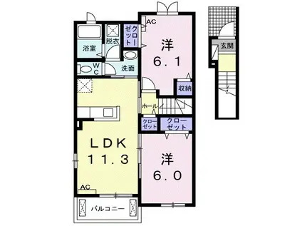 シャンブル クレール I(2LDK/2階)の間取り写真