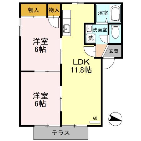 パティオ渕町B棟(2LDK/1階)の間取り写真
