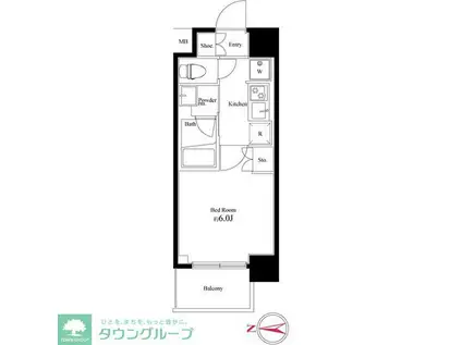 ハーモニーレジデンス武蔵小杉(1K/2階)の間取り写真