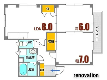 稲垣ビル(2LDK/2階)の間取り写真