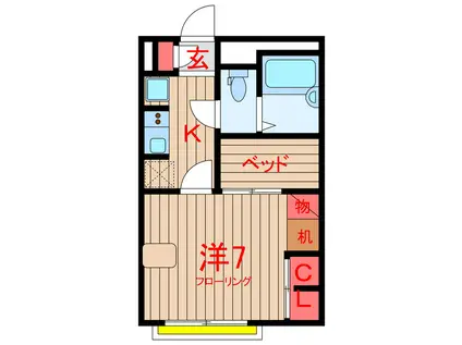 ベトーアットホーム(1K/2階)の間取り写真