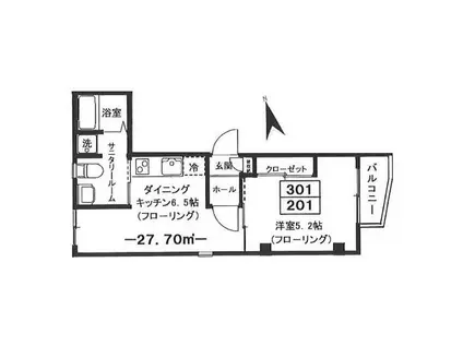 プルミエ北沢(1DK/2階)の間取り写真