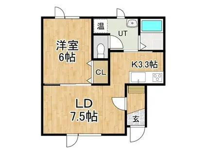 プードリエボアA(1LDK/1階)の間取り写真