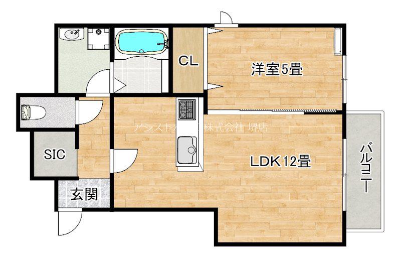 ハウスモメゾン大浜 B(1LDK/1階)の間取り写真