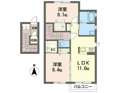クラヴィエ西中央(2LDK/2階)の間取り写真