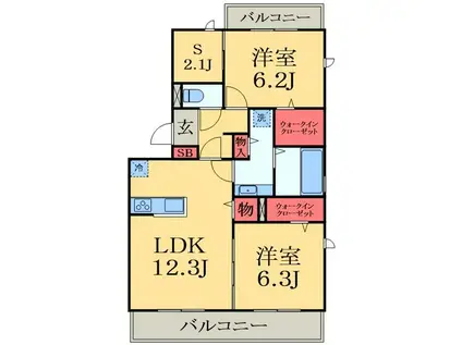 LA CRECE K(2LDK/3階)の間取り写真