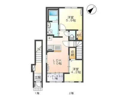 ブロッサム・ヒロ(2LDK/2階)の間取り写真