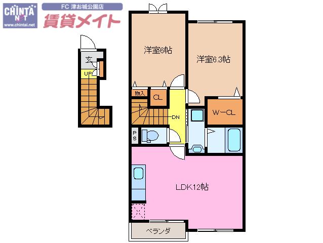 スカイブルー(2LDK/2階)の間取り写真