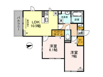 グロリアハイツはびきのB棟(2LDK/3階)の間取り写真