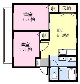 サンビレッジ西焼津A(2DK/2階)の間取り写真