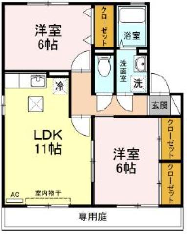 プラザ・ルミエール弐番館 C棟(2LDK/1階)の間取り写真