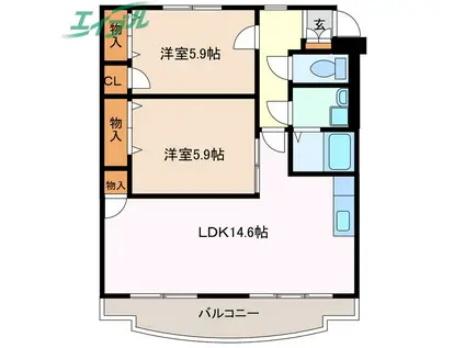 パステル大井手(2LDK/1階)の間取り写真