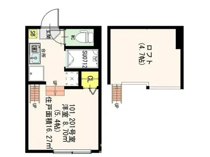 BLOOM北千住(1K/1階)の間取り写真