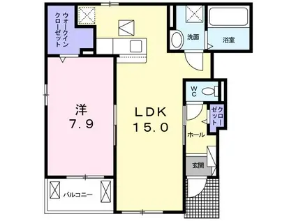 ロワゾーブルーL(1LDK/1階)の間取り写真