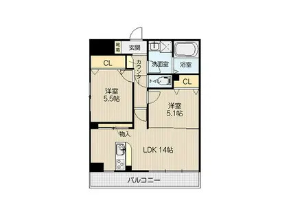 RADIA月出(2LDK/4階)の間取り写真