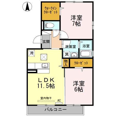 グローリー一文字(2LDK/1階)の間取り写真