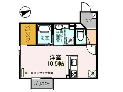 ティエリア(ワンルーム/2階)の間取り写真