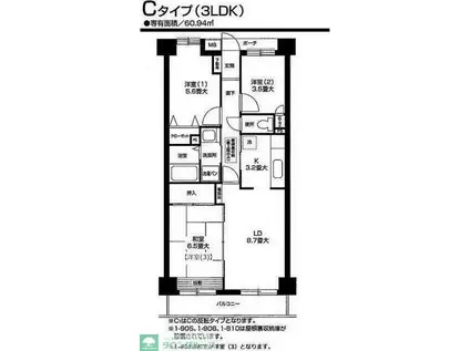 オクトス市ヶ尾(3LDK/6階)の間取り写真
