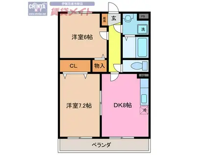 フラット立石B(2DK/3階)の間取り写真