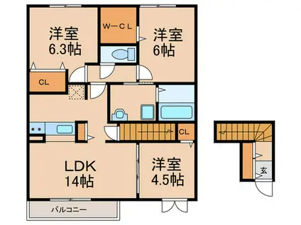 ガーデンハウスB棟(3LDK/2階)の間取り写真