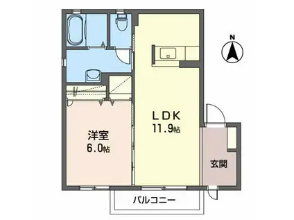 グリーンヒルズC(1LDK/2階)の間取り写真