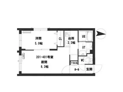 グランメールボヌール(1LDK/2階)の間取り写真