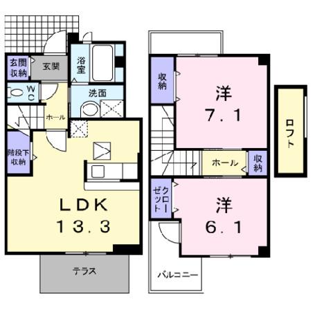コンフォート浅古II(2LDK/1階)の間取り写真