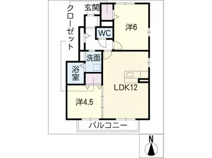 ヴェルデマノワールII(2LDK/1階)の間取り写真