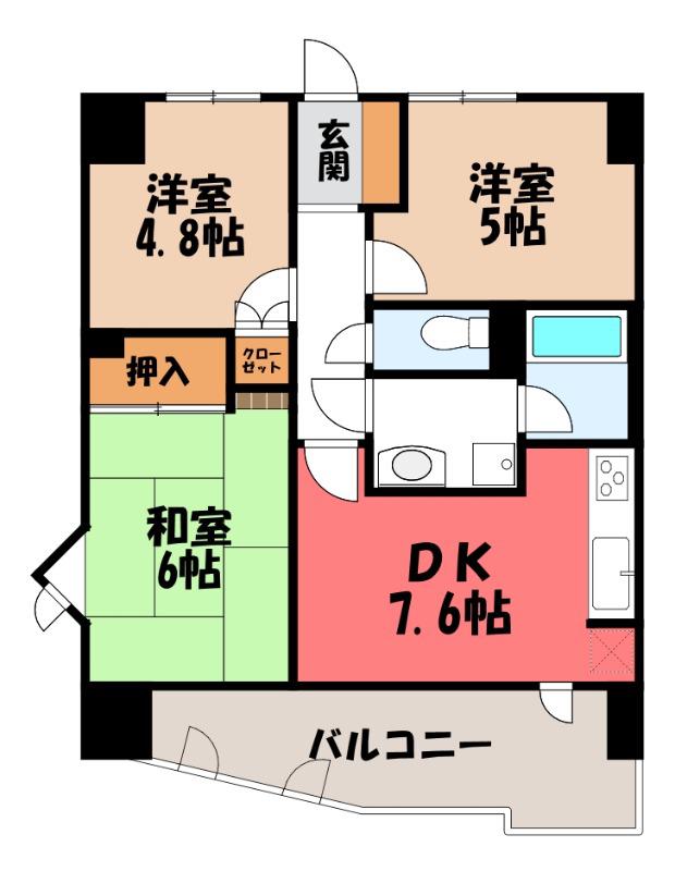 ハイラーク高崎(3DK/6階)の間取り写真