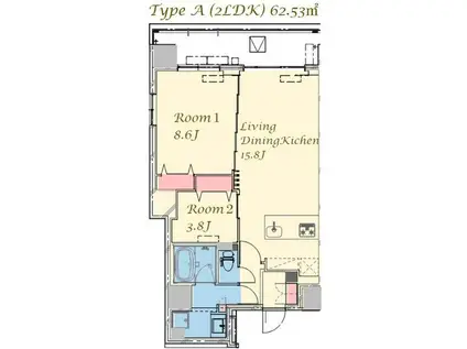 スプランディッド上野ノース(2LDK/15階)の間取り写真
