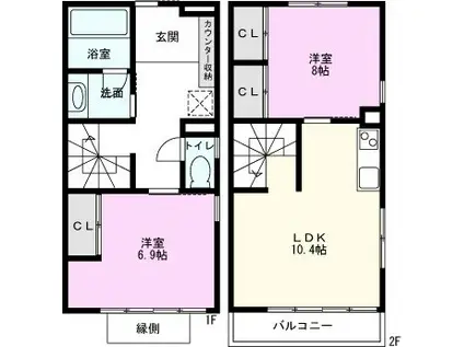 THE ORCHARD YAHATA B棟(2LDK/1階)の間取り写真