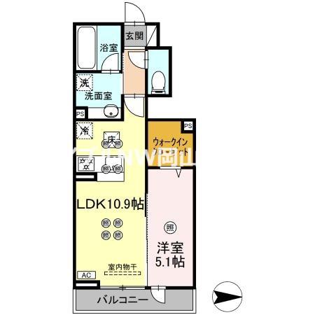 トリシア関(1LDK/1階)の間取り写真
