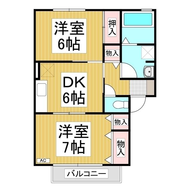 ハイカムール栗の実B棟(2DK/2階)の間取り写真