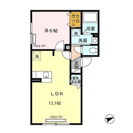 リビングタウン山の手 G棟(1LDK/2階)の間取り写真