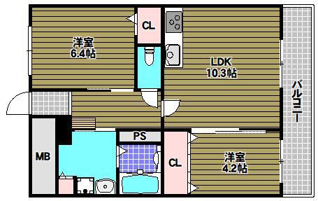 YF宮山台ガーデン(2LDK/2階)の間取り写真