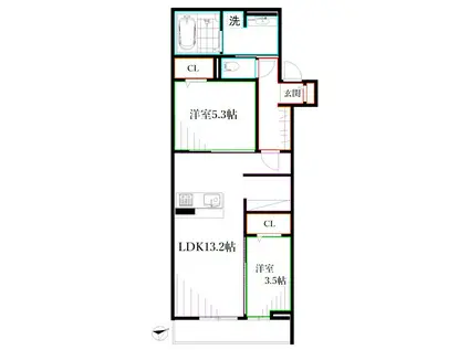 D-PRECIOUS武蔵野(2LDK/1階)の間取り写真