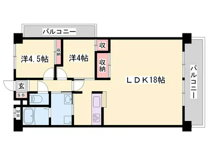 ロゼオ・パラッツォ(2LDK/2階)の間取り写真