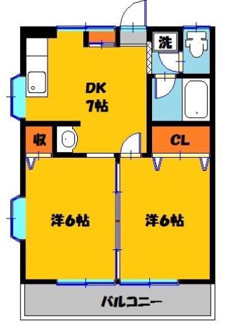 ハイツプチトマト(2DK/2階)の間取り写真