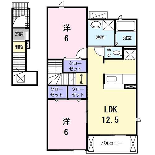 ボヌールシャンブル(2LDK/2階)の間取り写真