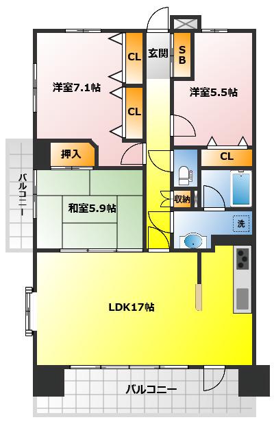 ユアコート川越カレナ(3LDK/10階)の間取り写真