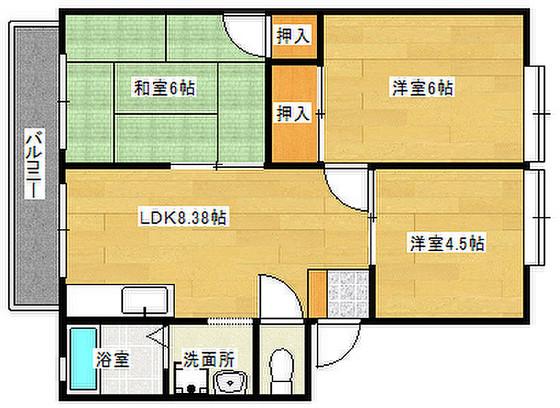 エステート宇品(3LDK/2階)の間取り写真
