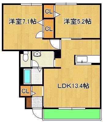 グランドゥール大地F棟(2LDK/1階)の間取り写真