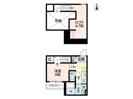 T.A国府2丁目B棟(ワンルーム/1階)の間取り写真