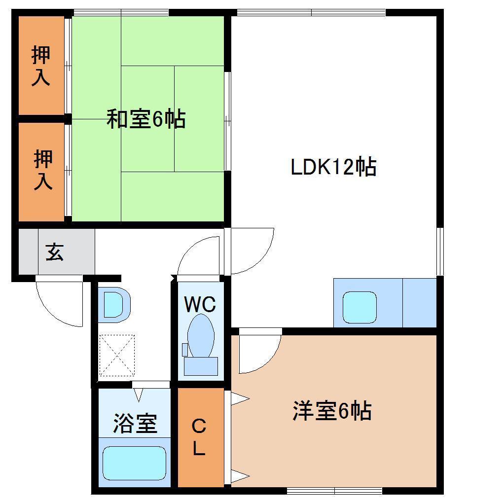 ルーミー高松B棟(2LDK/1階)の間取り写真