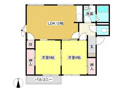 フレグランス本町(2LDK/2階)の間取り写真