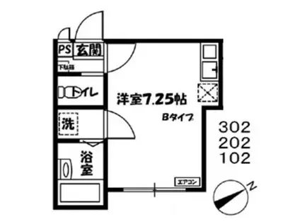 ロッシェル2番館 1号棟(ワンルーム/2階)の間取り写真