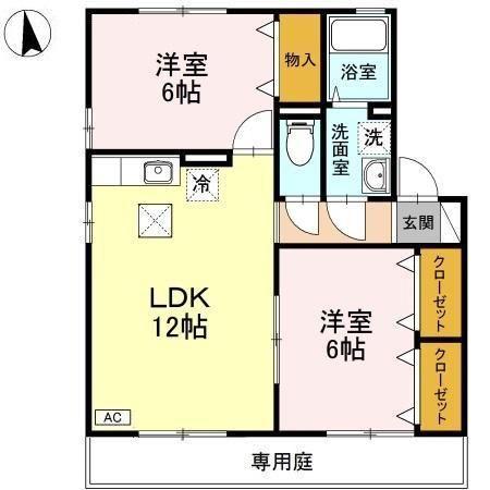 リバーサイド(2LDK/1階)の間取り写真