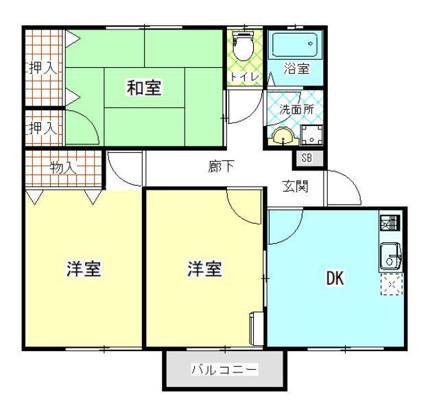 ボナール A棟(3DK/1階)の間取り写真