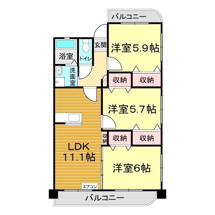 プライムガーデン下関(3LDK/7階)の間取り写真